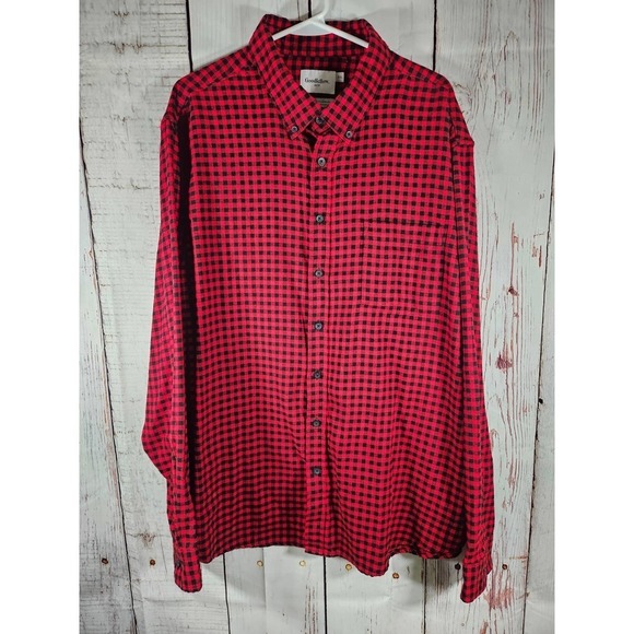 Goodfellow Men's Button Down Red‎ and Black Plaid Flannel Shirt Long Sleeve XXL - Picture 2 of 6